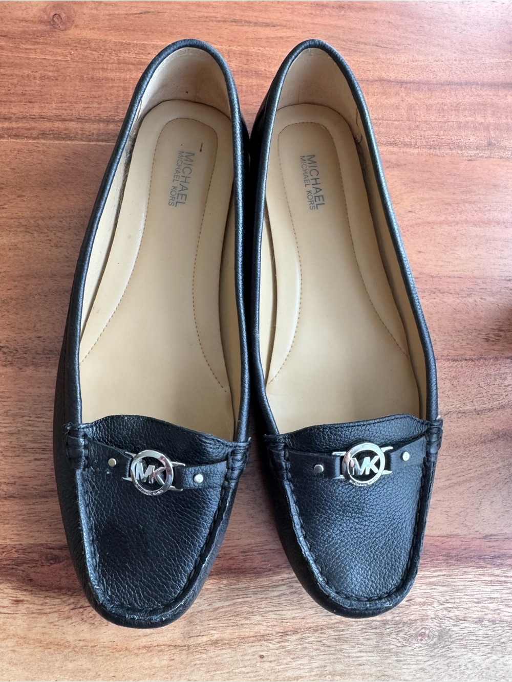 Michael Kors Black Leather MK Logo Slip-On Loafers